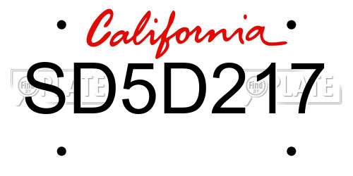SD5D217 California License Plate