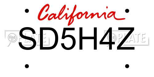 SD5H4Z California License Plate