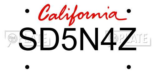 SD5N4Z California License Plate