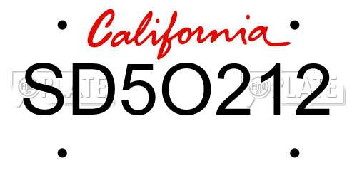 SD5O212 California License Plate
