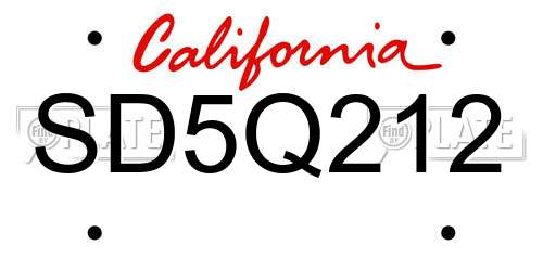 SD5Q212 California License Plate