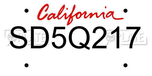 SD5Q217 California License Plate