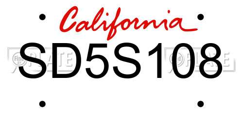 SD5S108 California License Plate