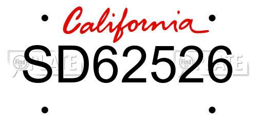 SD62526 California License Plate