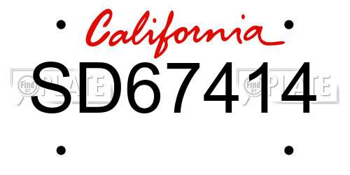 SD67414 California License Plate
