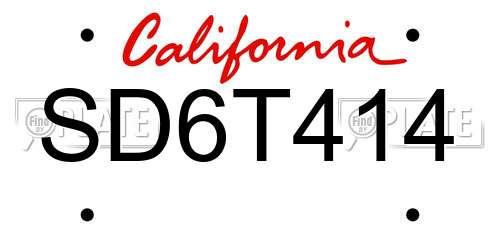 SD6T414 California License Plate