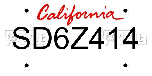 SD6Z414 California License Plate