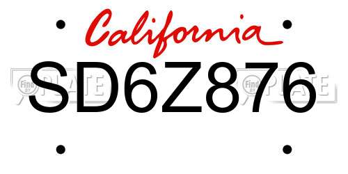 SD6Z876 California License Plate
