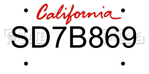 SD7B869 California License Plate