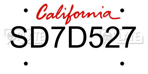 SD7D527 California License Plate