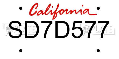 SD7D577 California License Plate