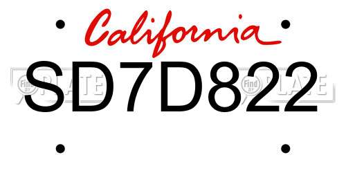 SD7D822 California License Plate