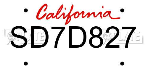 SD7D827 California License Plate
