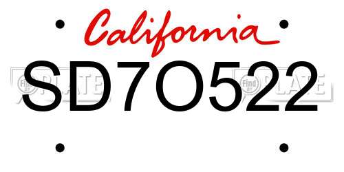SD7O522 California License Plate