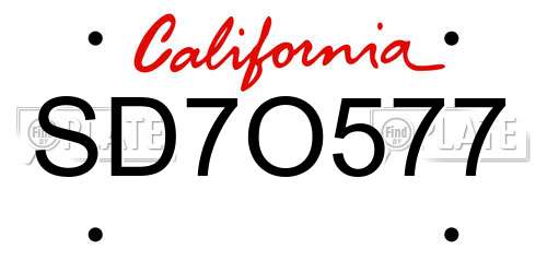 SD7O577 California License Plate