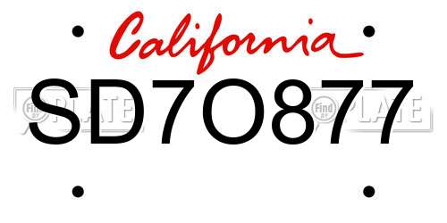 SD7O877 California License Plate