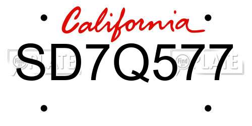 SD7Q577 California License Plate