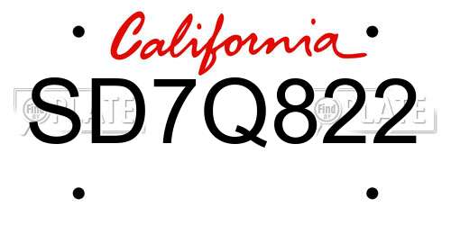 SD7Q822 California License Plate