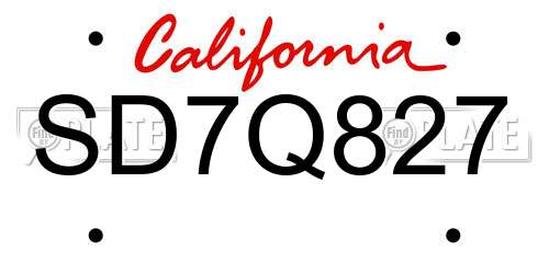 SD7Q827 California License Plate