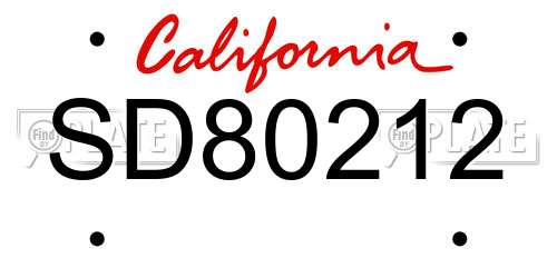 SD80212 California License Plate