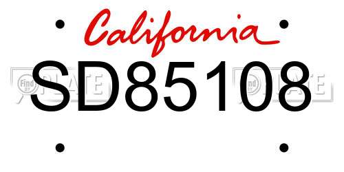 SD85108 California License Plate