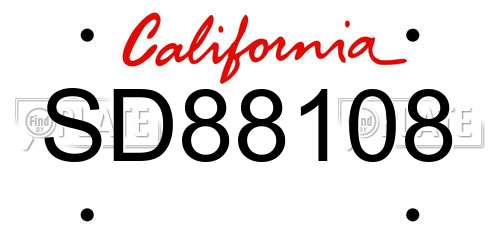 SD88108 California License Plate
