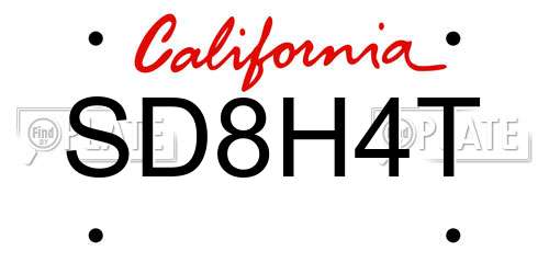 SD8H4T California License Plate