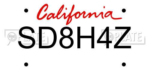 SD8H4Z California License Plate