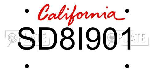 SD8I901 California License Plate