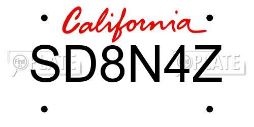 SD8N4Z California License Plate