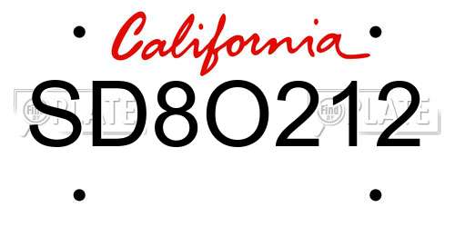 SD8O212 California License Plate