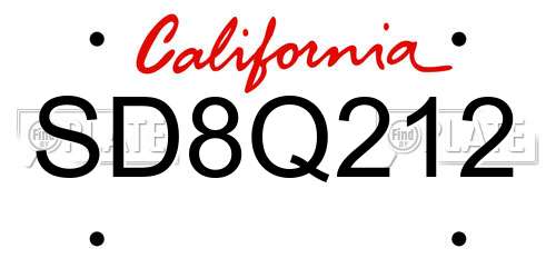 SD8Q212 California License Plate