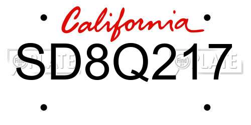 SD8Q217 California License Plate