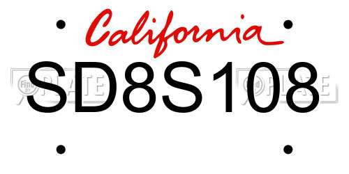 SD8S108 California License Plate