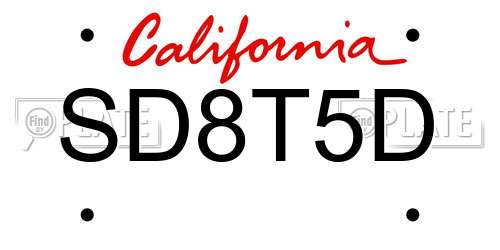 SD8T5D California License Plate
