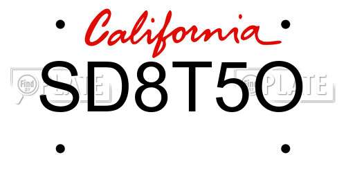 SD8T5O California License Plate