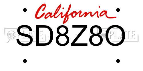 SD8Z8O California License Plate
