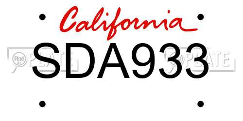 SDA933 California License Plate