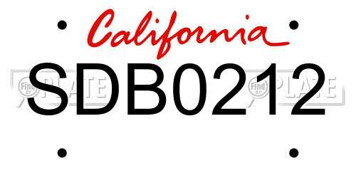 SDB0212 California License Plate