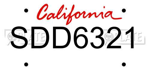 SDD6321 California License Plate