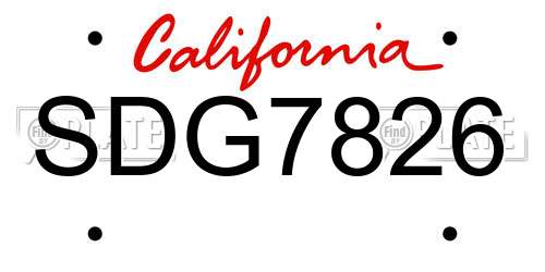 SDG7826 California License Plate