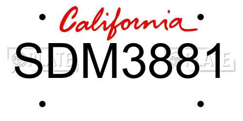 SDM3881 California License Plate