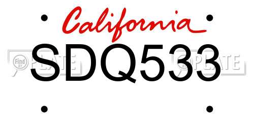 SDQ533 California License Plate