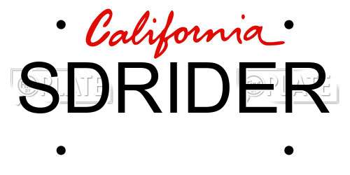 SDRIDER California License Plate