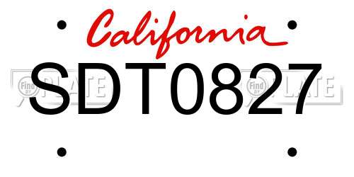 SDT0827 California License Plate