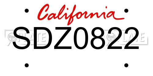 SDZ0822 California License Plate