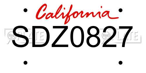 SDZ0827 California License Plate