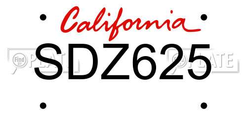 SDZ625 California License Plate