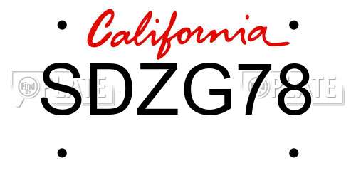 SDZG78 California License Plate