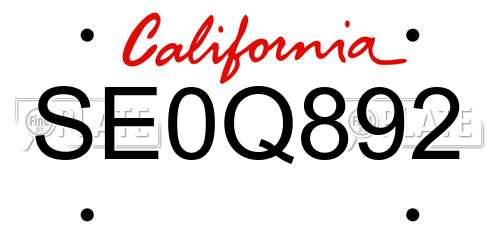 SE0Q892 California License Plate
